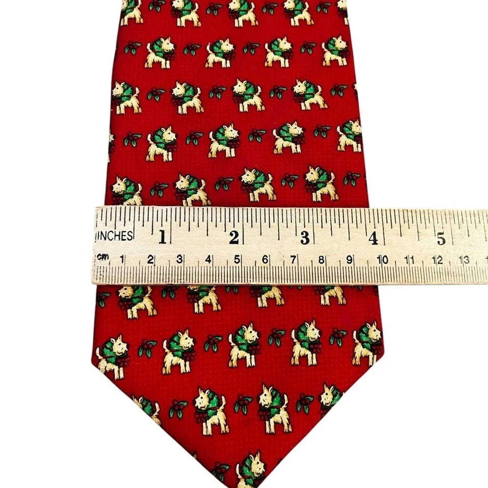 The Cotswold Collection Red Silk Christmas The Terrier Dog Novelty Print 4”